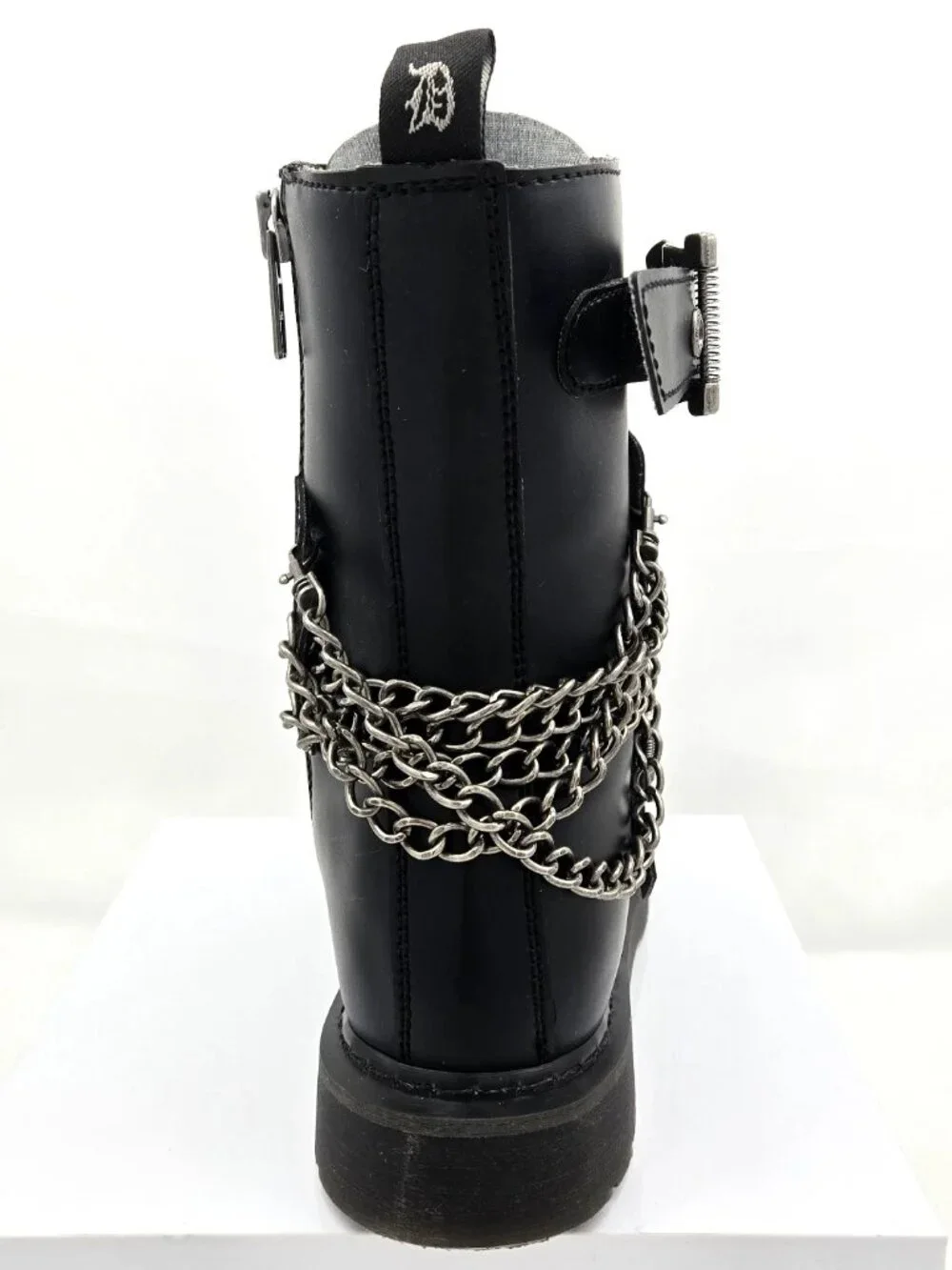 DEMONIA Bolt 250 Mens Sz 10 Black Goth Combat Biker Side Zip Buckle Chains Boots